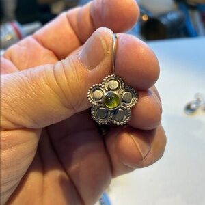 Silver 925 Floral Earrings with Green Peridot